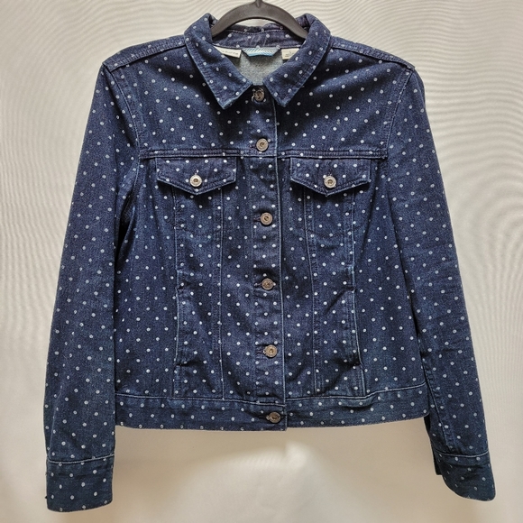 Liz Claiborne Denim Jacket with Band Graphic - Picture 1 of 6